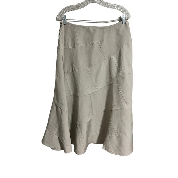 Sandro Neutral Patchwork Linen Skirt 16 - Picture 1 of 4